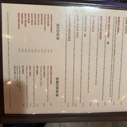 Menu- vegetarian options, sides and drinks Menu- vegetarian options, sides and drinks