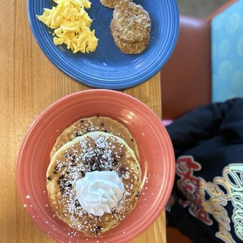J Christopher's - Chocolate chip pancakes with eggs and turkey sausage - Breakfast & Brunch Near Me - Smyrna, Georgia J Christopher's - Chocolate chip pancakes with eggs and turkey sausage - Breakfast & Brunch Near Me - Smyrna, Georgia