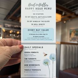 Tupelo Honey - Happy hour menu