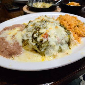 L & J Cafe - Hatch Green Chicken Enchiladas - smothered in melted cheese at L&J Cafe - Mexican Near Me - El Paso, Texas L & J Cafe - Hatch Green Chicken Enchiladas - smothered in melted cheese at L&J Cafe - Mexican Near Me - El Paso, Texas