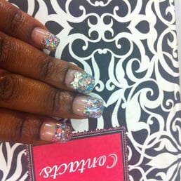 Glitter nail tips with gel polish top coat