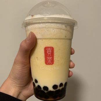Gong Cha - Mango Green Tea Milk Foam Smoothie - Bubble Tea Near Me - Towson, Maryland
