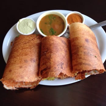 Dosa Corner - spring masala dosa with coconut chutney, sambar, and tomato coconut chutney. - Indian Near Me - Vancouver, British Columbia Dosa Corner - spring masala dosa with coconut chutney, sambar, and tomato coconut chutney. - Indian Near Me - Vancouver, British Columbia