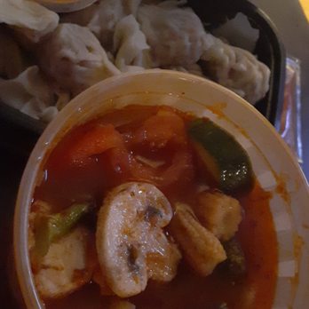 Jess Cafe - Tom Yum soup with shrimp, and szechuan wontons in back. - Chinese Near Me - Chicago, Illinois Jess Cafe - Tom Yum soup with shrimp, and szechuan wontons in back. - Chinese Near Me - Chicago, Illinois