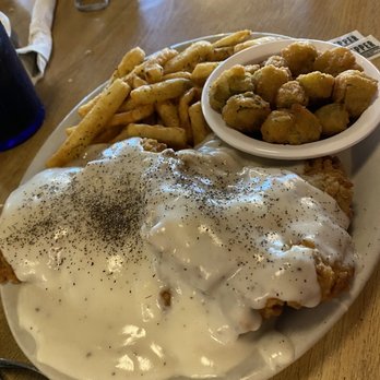 Big Cup Eatery - Chicken fried steak with okra & French fries - American Near Me - Glen Rose, Texas