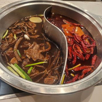 LaMei Hot Pot - Half mushroom, half spicy Chinese butter - Chinese Near Me - Brookline, Massachusetts