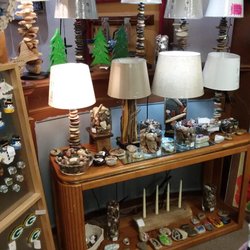 Crafty Cravings & Cafe - Hand crafted lamps and the stand is made from driftwood and various rocks collected from the shores of Lake Michigan's beaches
