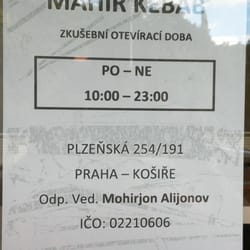 Mahir Kebab - Cedule s otevírací dobou a tak