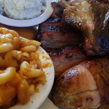 Gracie's - Baby back ribs and chicken leg quarter with Mac and cheese and potato salad sides - Barbeque Near Me - Vallejo, California Gracie's - Baby back ribs and chicken leg quarter with Mac and cheese and potato salad sides - Barbeque Near Me - Vallejo, California