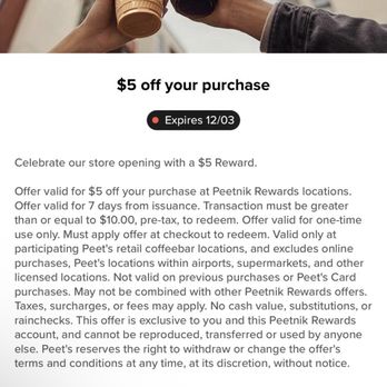Peet's Coffee - Just showing the rewards - Coffee & Tea Near Me - San Leandro, California Peet's Coffee - Just showing the rewards - Coffee & Tea Near Me - San Leandro, California