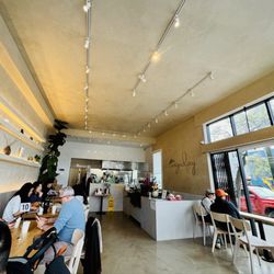 Nice bright and clean place to sit while you eat and watch the people. Clean bathroom, too.