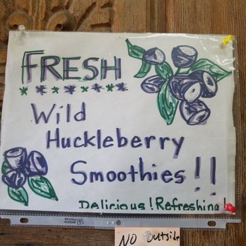 Jitterbug Java's Espresso - a sign that reads fresh wild huckleberry smoothies - Coffee & Tea Near Me