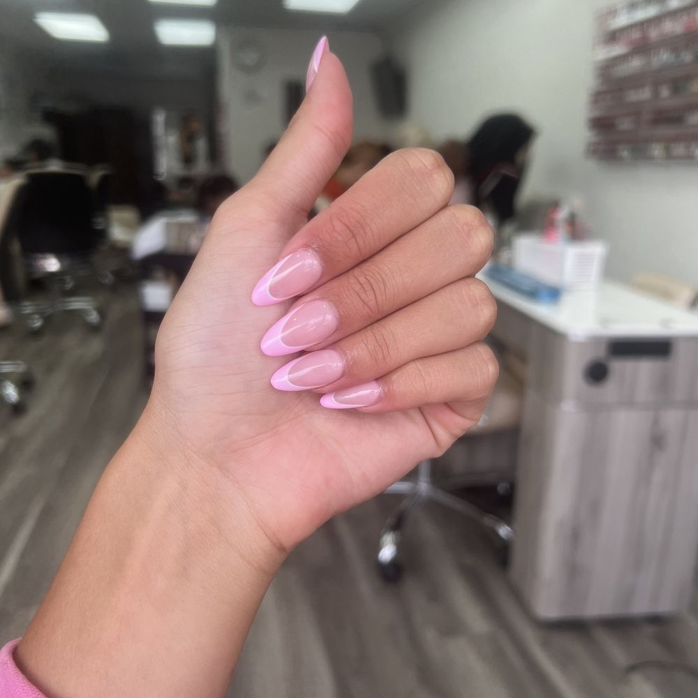 Patsy Nails Spa - Gel X, medium natural almond, pink French top with white accent line under - Nail Salons Near Me - Inglewood, California Patsy Nails Spa - Gel X, medium natural almond, pink French top with white accent line under - Nail Salons Near Me - Inglewood, California