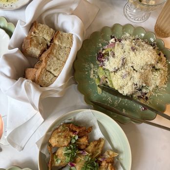 Nonna Mia - Starters - focaccia bread, squash blossoms & Italian chopped salad - Italian Near Me - Fernandina Beach, Florida Nonna Mia - Starters - focaccia bread, squash blossoms & Italian chopped salad - Italian Near Me - Fernandina Beach, Florida