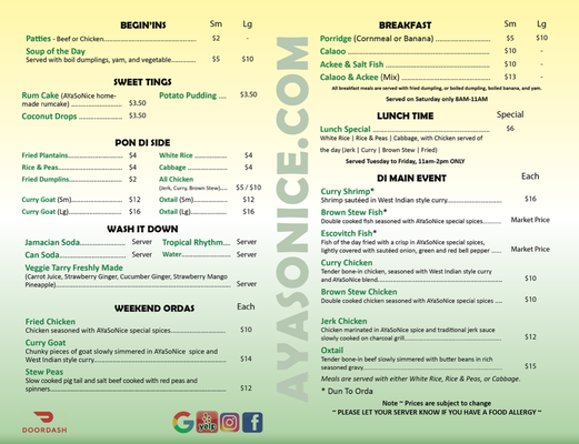 Menu photo 1 A Ya So Nice Authentic Jamaican Food New Castle, DE Menu photo 1 A Ya So Nice Authentic Jamaican Food New Castle, DE