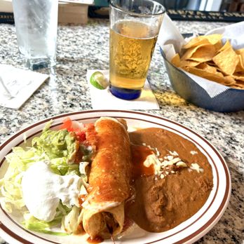 Alchile Mexican Grill - Shredded Chicken Chimy with side salad and beans - Mexican Near Me - Hilton Head Island, South Carolina Alchile Mexican Grill - Shredded Chicken Chimy with side salad and beans - Mexican Near Me - Hilton Head Island, South Carolina