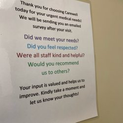 CareWell Urgent Care | Worcester Greenwood St - Sign at Carewell about survey.