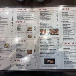 the menu for the restaurant