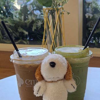 Em Coffee House - Snoopy with a banana toffee coffee and a London fog matcha - Coffee & Tea Near Me - San Jose, California