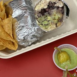 Breakfast Burrito  vegetarian. Beans and guacamole instead of meat.
