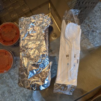 Kennedy's Meat - Disappointing small size carne asada burrito next to their plastic utensils - Meat Shops Near Me - Escondido, California Kennedy's Meat - Disappointing small size carne asada burrito next to their plastic utensils - Meat Shops Near Me - Escondido, California