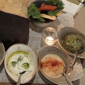 LÝRA - Tzatziki, Spicy Feta, Charred Eggplant and Toasted Pine Nut, Tarama with Black Caviar - Greek Near Me - Chicago, Illinois LÝRA - Tzatziki, Spicy Feta, Charred Eggplant and Toasted Pine Nut, Tarama with Black Caviar - Greek Near Me - Chicago, Illinois