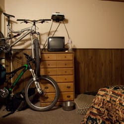 Pony Canyon Motel - this is the entire width of the room, taken from the back wall. i'm guessing that's about a 12'x12' space. prepare to get cozy.