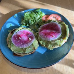 Avocado toast on Green chili cheddar bagel