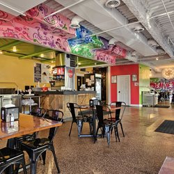 Clean and colorful dining area