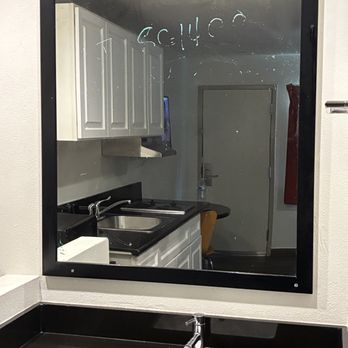 Motel 6 - Graffiti on mirror - Hotels Near Me - South El Monte, California Motel 6 - Graffiti on mirror - Hotels Near Me - South El Monte, California