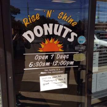 Rise N Shine Donuts - a sign in the window - Donuts Near Me - Lubbock, Texas Rise N Shine Donuts - a sign in the window - Donuts Near Me - Lubbock, Texas