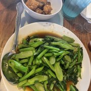 Photo of Hoy-Ka Thai Restaurant - Los Angeles, CA, United States. 43. Chinese Broccoli with 44. Crispy Pork Ka Prao