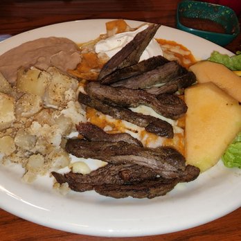 Jardin Corona - Chilaquiles no eggs (I'm allergic) with beef fajitas. - Tex-Mex Near Me - Cedar Park, Texas Jardin Corona - Chilaquiles no eggs (I'm allergic) with beef fajitas. - Tex-Mex Near Me - Cedar Park, Texas