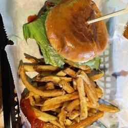 Big Pines Lodge - Burger basket! hamburger was good but fries mushy