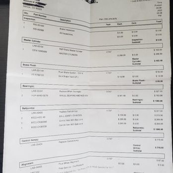 Brakes Plus - receipt for work not needed! - Auto Repair Near Me - Denver, Colorado