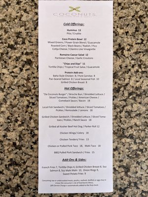 Menu photo 2 Coconuts Poolside Bar & Grill Orlando, FL Menu photo 2 Coconuts Poolside Bar & Grill Orlando, FL