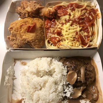 Jollibee - Jolly spaghetti with 2 pcs spicy Chicken Joy & Burgers steaks with rice - Fast Food Near Me - Houston, Texas