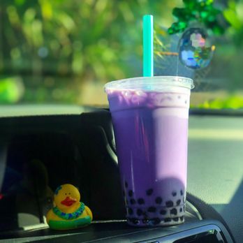 Cafe Boba - Taro Milk Tea with boba...pretty and SO ONO!!! - Bubble Tea Near Me - Hilo, Hawaii