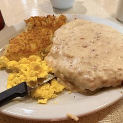 Chicken fried steak and eggs