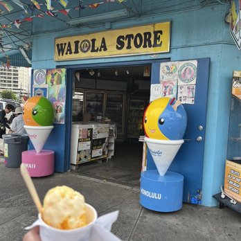 Waiola Shave Ice - Store front and small mango & lilikoi shave ice - Ice Cream & Frozen Yogurt Near Me - Honolulu, Hawaii Waiola Shave Ice - Store front and small mango & lilikoi shave ice - Ice Cream & Frozen Yogurt Near Me - Honolulu, Hawaii