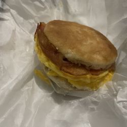 The Beanery - Bacon, egg, biscuit sandwich