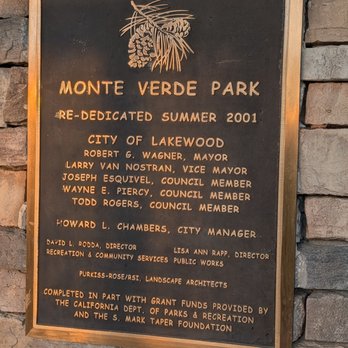 Monte Verde Park - Rededication plaque - Parks Near Me - Lakewood, California Monte Verde Park - Rededication plaque - Parks Near Me - Lakewood, California