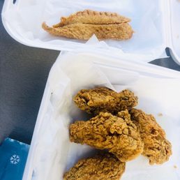 Fried wings and fish. The fries are in my stomach.