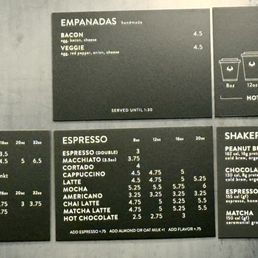Menu. No hot sandwiches at this branch. Only empanadas, which they had none at 8 AM Friday.