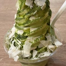 Matcha Swirl Affogato with coconut flakes