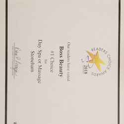 Boss Beauty - Readers Choice Awards 2018
#1 Choice for Day Spa or Massage Stoneham