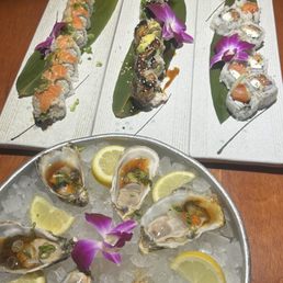 raw oysters, ultimate salmon, tiger roll & philadelphia roll raw oysters, ultimate salmon, tiger roll & philadelphia roll