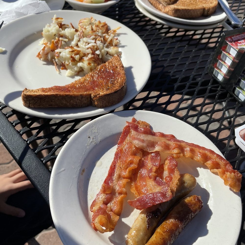 Pegah's Kitchen - Bunch of side dishes (toast, sausage, bacon, hash browns, fruit bowl) - American Near Me - Escondido, California Pegah's Kitchen - Bunch of side dishes (toast, sausage, bacon, hash browns, fruit bowl) - American Near Me - Escondido, California
