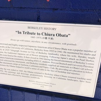 In Tribute to Chiura Obata mural - Plaque at bottom of mural. - Public Art Near Me - Berkeley, California In Tribute to Chiura Obata mural - Plaque at bottom of mural. - Public Art Near Me - Berkeley, California