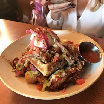 Madison - Waffle with carnitas. Big but not flavorful as we had hoped - Italian Near Me - San Diego, California